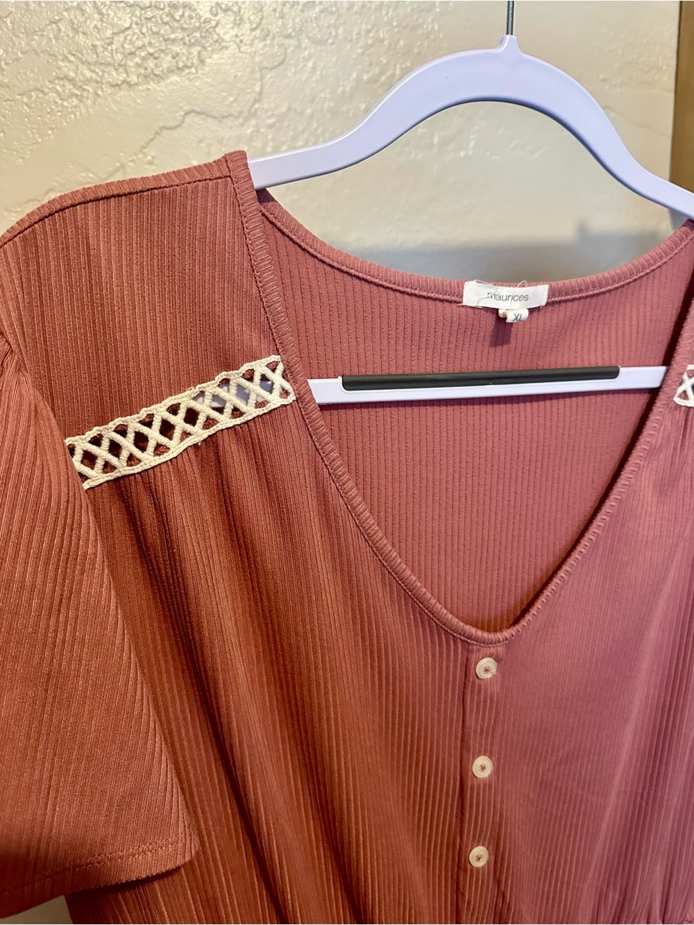 Button-Front Pink Short Sleeve Drawstring Top - Picture 2 of 3